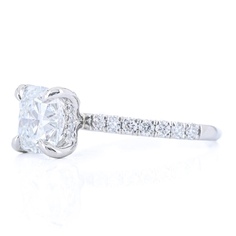 2.96CTW Cushion Lab Grown Diamond Engagement Ring - Solitaire + Pavé Band - 950 Platinum