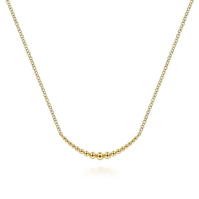 Graduating Curved Bujukan Bead Bar Necklace - 14K Yellow Gold