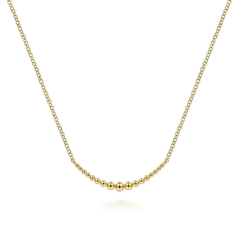 Graduating Curved Bujukan Bead Bar Necklace - 14K Yellow Gold