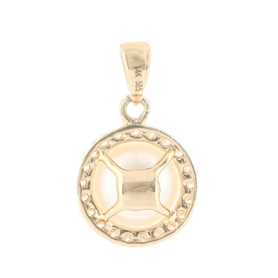 .08CTW Diamond + Cultured Freshwater Pendant - Halo - 14K Yellow Gold