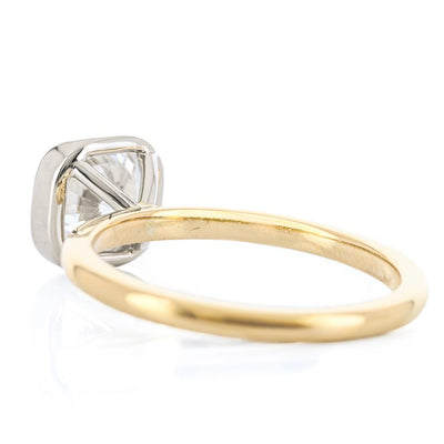 1.47CT Cushion Diamond Engagment Ring - Bezel + Solitaire - 14K Yellow Gold + 950 Platinum