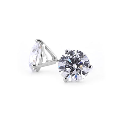 3.60ctw Round Diamond Stud Earrings, Martini - 14K White Gold