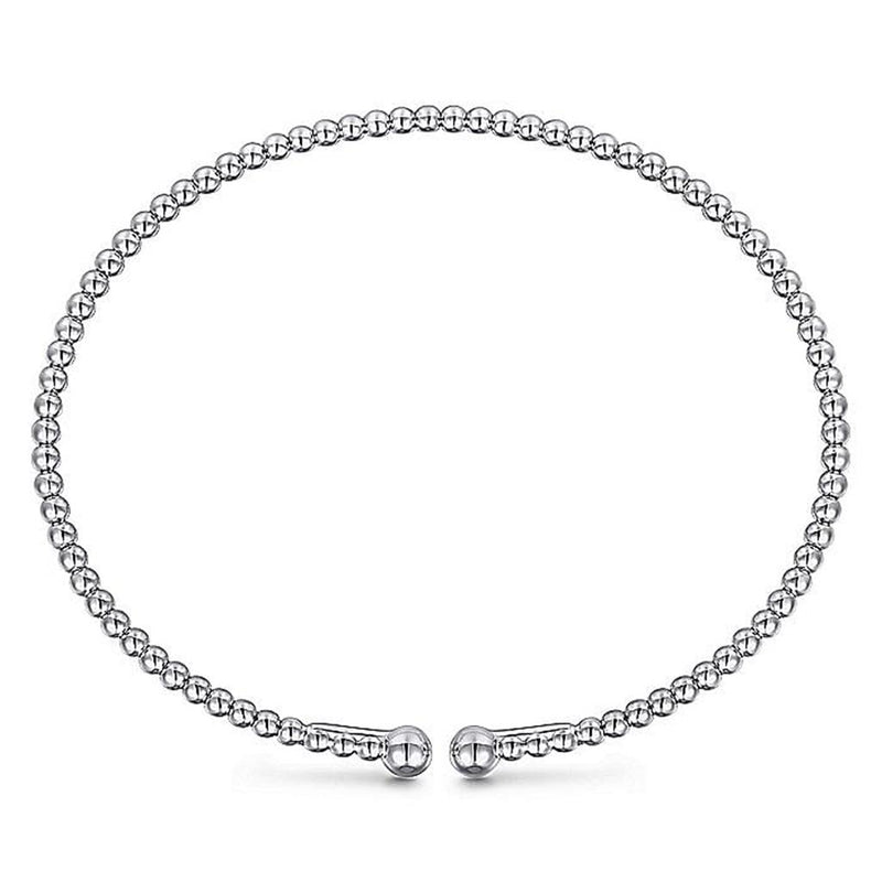 Beaded Bujukan Bangle, 6.5", White Gold, 2.2mm