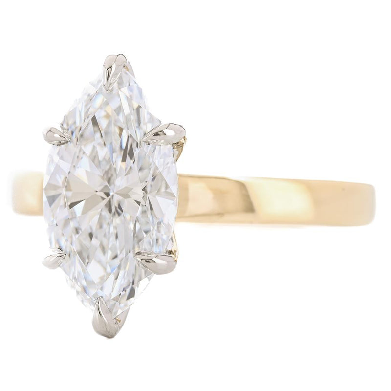 3.09CT Marquise Lab-Grown Diamond Engagement Ring, 3mm band - Solitaire - 14K Yellow Gold + 950 Platinum