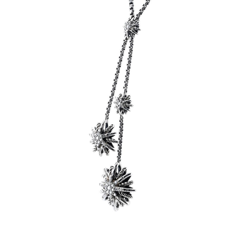 David Yurman | .52CTW Round Diamond Starburst Lariat Necklace, 27" - 925 Sterling SIlver