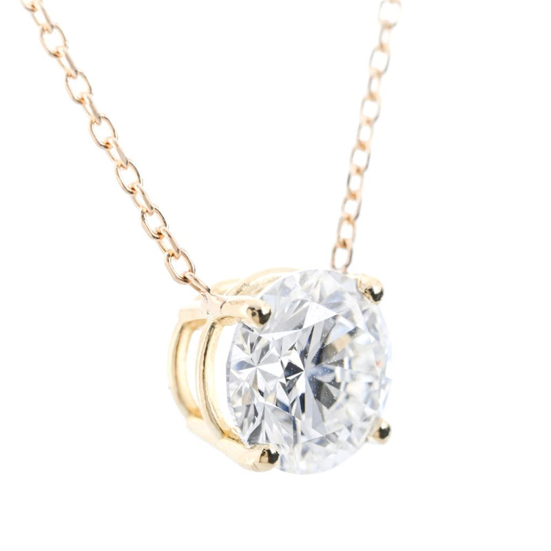 1.55CT Round Lab-Grown Diamond Pendant, Basket Setting, 18" - 14K Yellow Gold