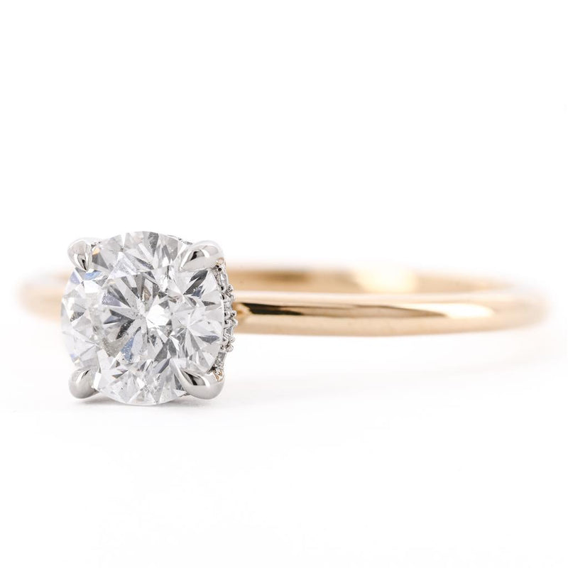 .96CTW Round Diamond Engagement Ring - Solitaire + Hidden Halo - 14K Yellow Gold + 950 Platinum