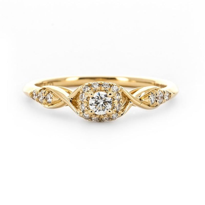 0.24ctw Diamond Engagement Ring - Halo Twist - Yellow Gold