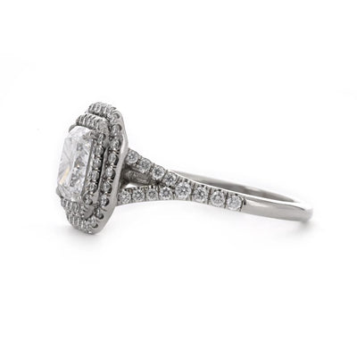 2.62ctw Cushion Lab-Grown Diamond Engagement Ring, Double Halo + Split Pavé - 14K White Gold