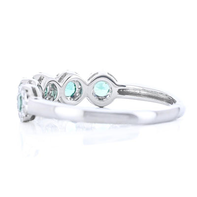 .51CTW Round Emerald + Diamond Band - Halo - 14K White Gold