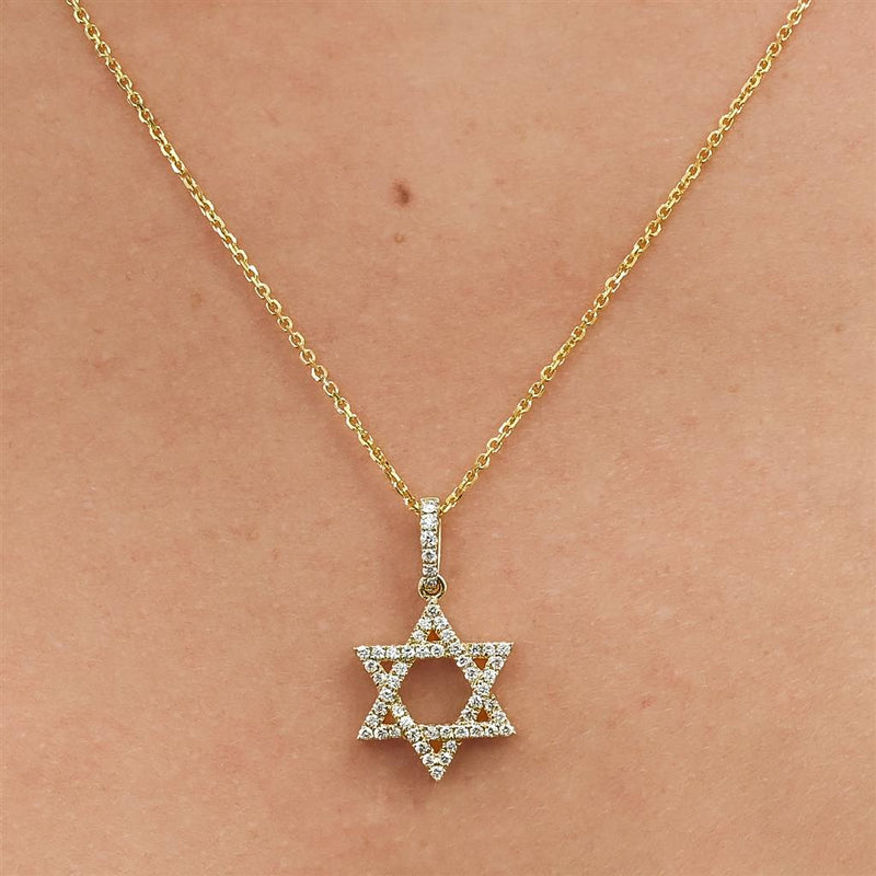 .24CTW Round Diamond Star of David Pendant - 14K Yellow Gold