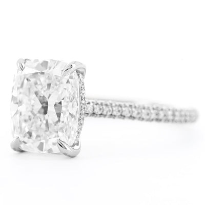3.67CTW Cushion Lab Grown Diamond Three Row Pavê Solitaire Engagement Ring - 14K White Gold