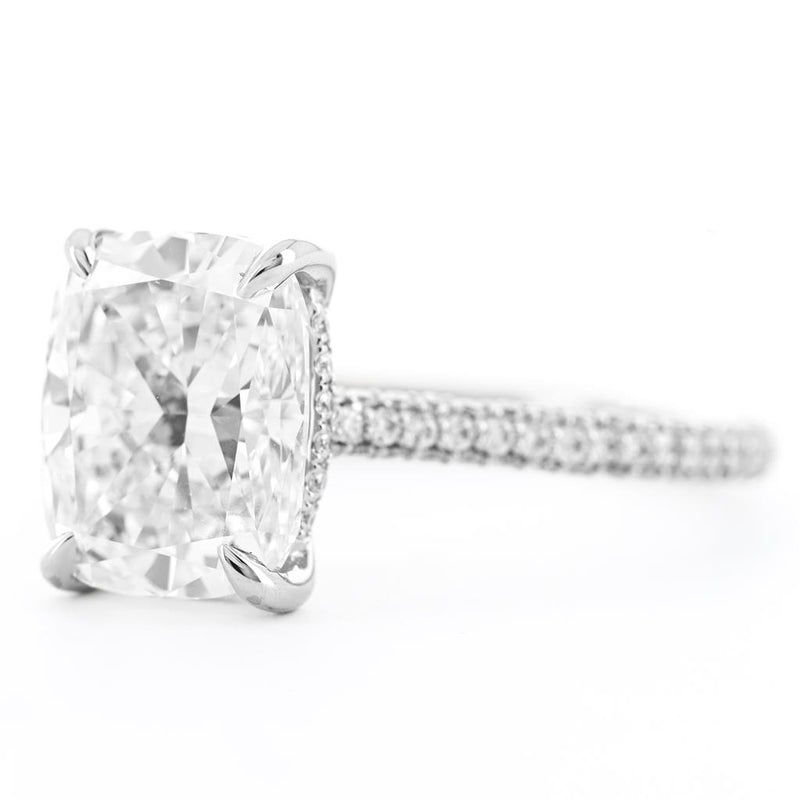 3.67CTW Cushion Lab Grown Diamond Three Row Pavê Solitaire Engagement Ring - 14K White Gold