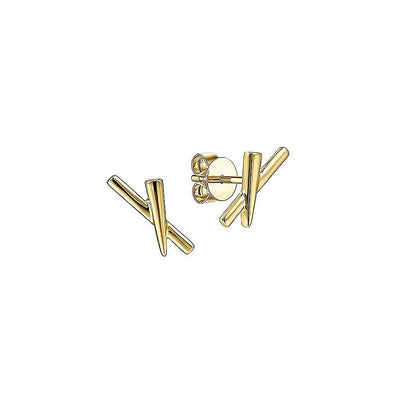 "X" Shape Stud Earrings - Yellow Gold