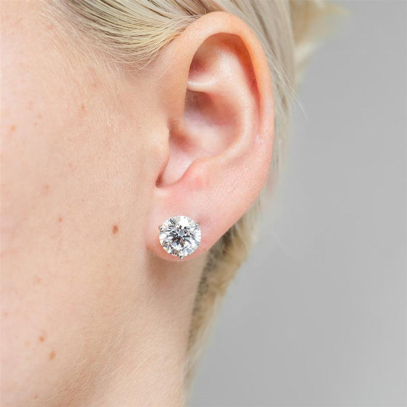 7.6ctw Round Diamond Stud Earrings - 14kWhite Gold