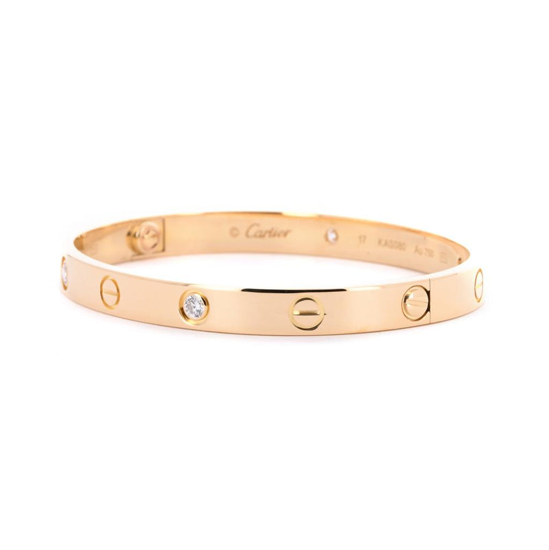 Cartier | 0.42ctw Love Bracelet, 4 Diamond, Size 17 - 18K Yellow Gold