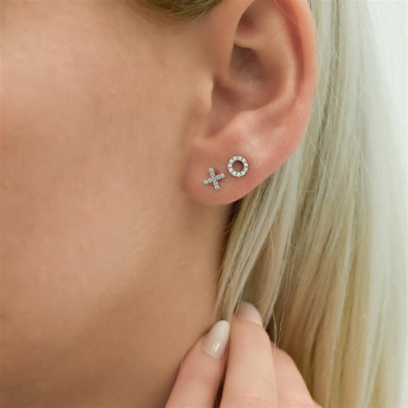 .09CTW Round Diamond "X" and "O" Stud Earrings - 14K White Gold