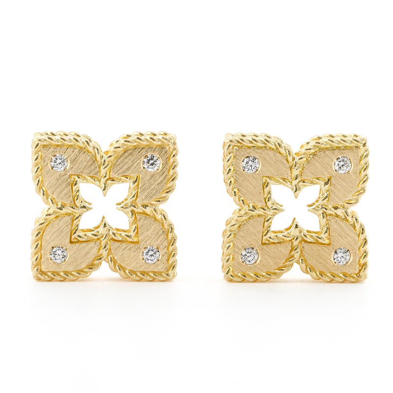 Roberto Coin | .12CTW Diamond Venetian Flower Stud Earrings - 18K Yellow Gold
