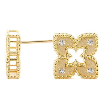 Roberto Coin | .12CTW Diamond Venetian Flower Stud Earrings - 18K Yellow Gold