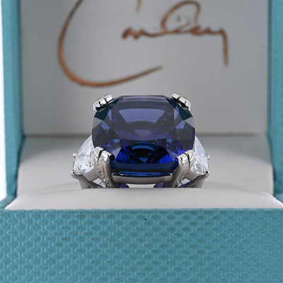 34.08ct Cushion-Cut Tanzanite & Diamond Solitaire Ring