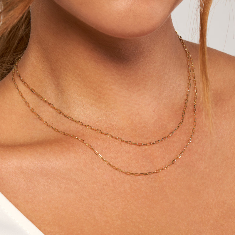Paper Clip Chain Necklace, 2mm,  18" - 14K Yellow Gold