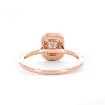 0.80ctw Emerald Diamond Engagement Ring, Halo, Pavê Band - 14K Rose Gold