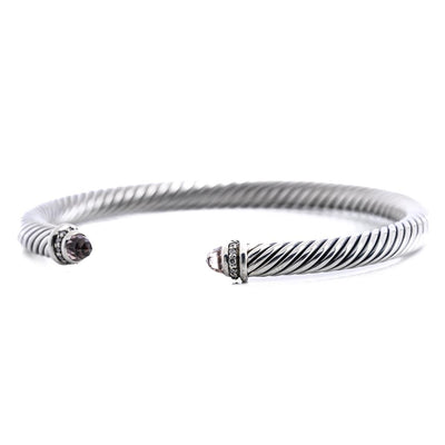 David Yurman | Morganite Cable Classic Bracelet + .13CTW Round Diamonds, Size L  - 925 Sterling Silver