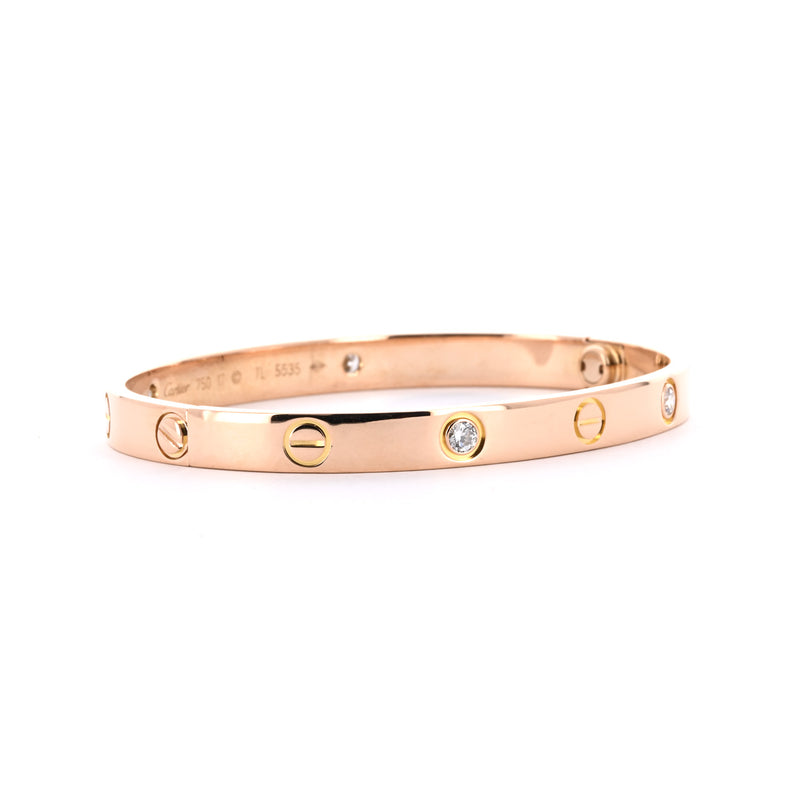 Cartier | 0.42ctw Cartier Love Bracelet, 4 Diamond, Size 5.75 - 18K Rose Gold