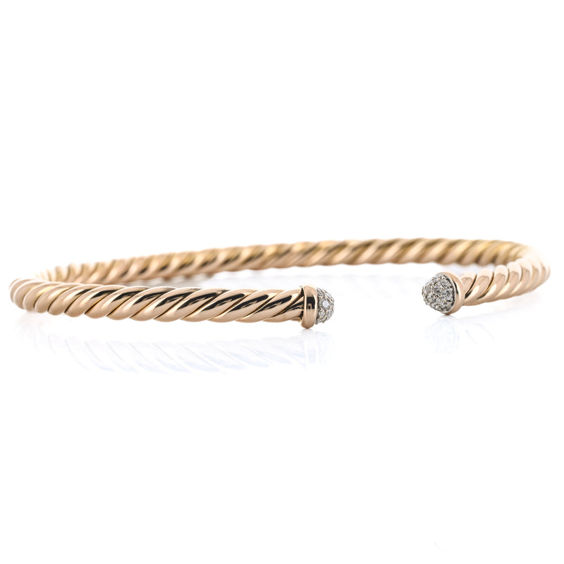 David Yurman | .18CTW Diamond Cable Flex Bracelet, 6.5" - 18K Rose Gold