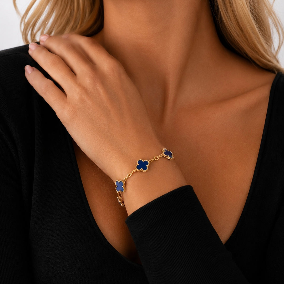 Van Cleef and Arpels | Blue Agate Vintage Alhambra Bracelet, 7.75