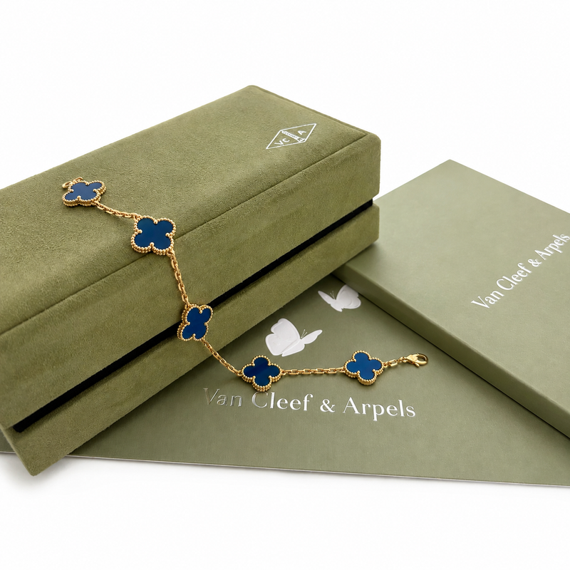 Van Cleef and Arpels | Blue Agate Vintage Alhambra Bracelet, 7.75