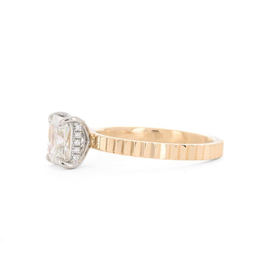 1.61ctw Radiant Diamond Engagement Ring, Fluted Band - 14K Multi-Tone Gold