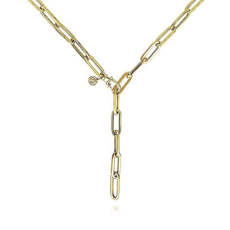 Paperclip "Y" Chain Necklace - 20", 14K Yellow Gold