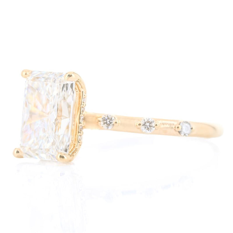 2.07CTW Radiant Lab Grown Diamond Engagement Ring - Hidden Halo + Sprinkle Band - 14K Yellow Gold
