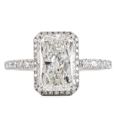 3.08CTW Radiant Diamond Engagment Ring  - Halo - 950 Platinum