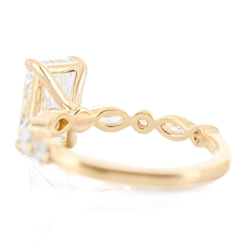 2.66 Radiant Lab-Grown Diamond Engagement Ring - Marquise + Round Diamond Shared Prong Band - 14K Yellow Gold