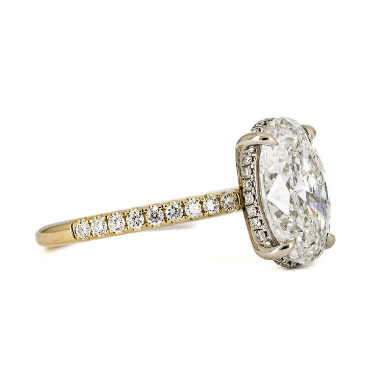 3.4ctw Oval Cut Solitaire Lab-Grown Diamond Engagement Ring, Pave Diamond Band - 14k Yellow Gold - Size 6.5