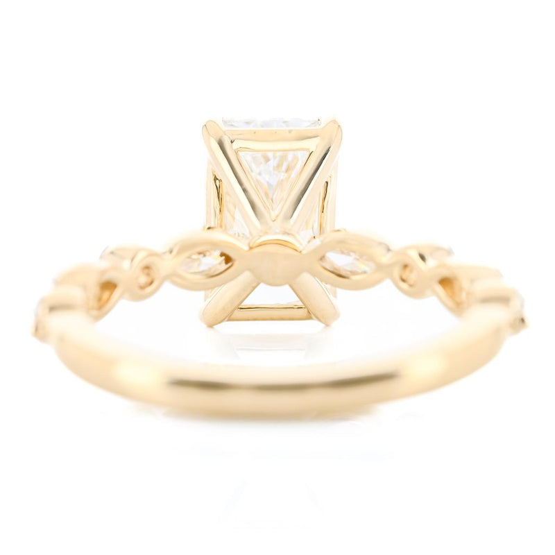 2.66 Radiant Lab-Grown Diamond Engagement Ring - Marquise + Round Diamond Shared Prong Band - 14K Yellow Gold