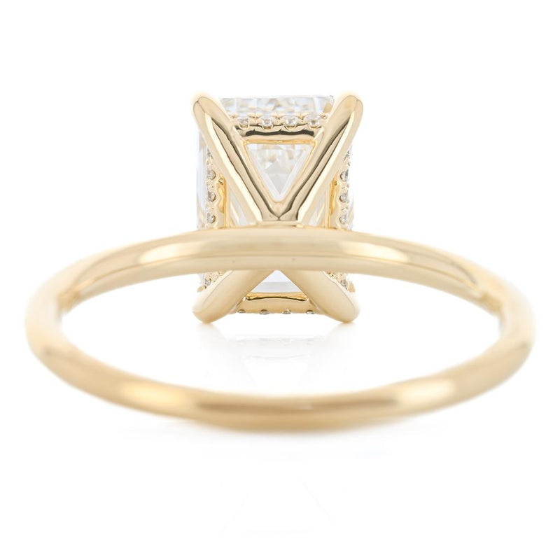 2.39CTW Emerald Lab Grown Diamond Engagement Ring - Solitaire + Hidden Halo - 14K Yellow Gold