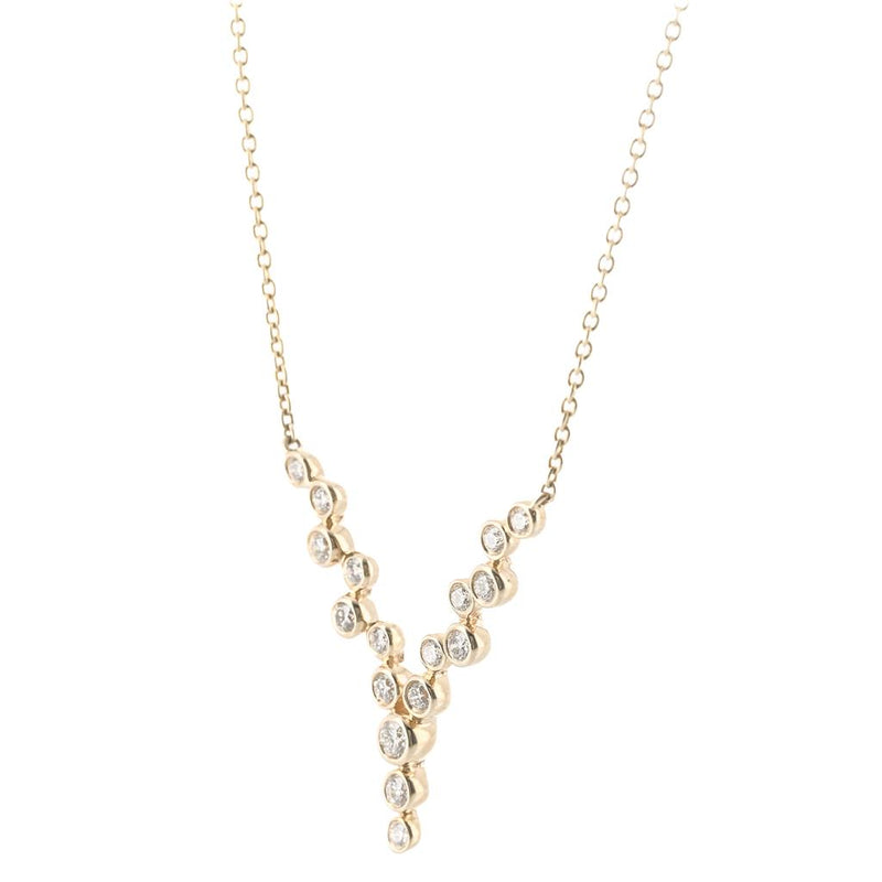 .34CTW Round Diamond "V" Necklace, 17" - Scattered - 14K Yellow Gold