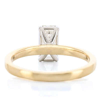 1.12CTW Emerald + Baguette Diamond Three Stone Engagement Ring - 14K Yellow Gold