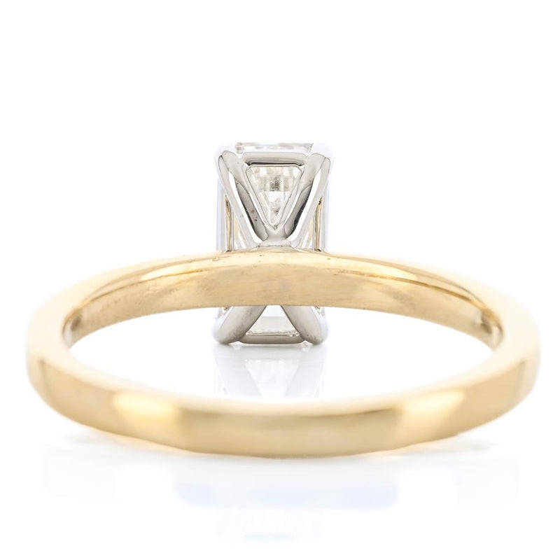 1.12CTW Emerald + Baguette Diamond Three Stone Engagement Ring - 14K Yellow Gold