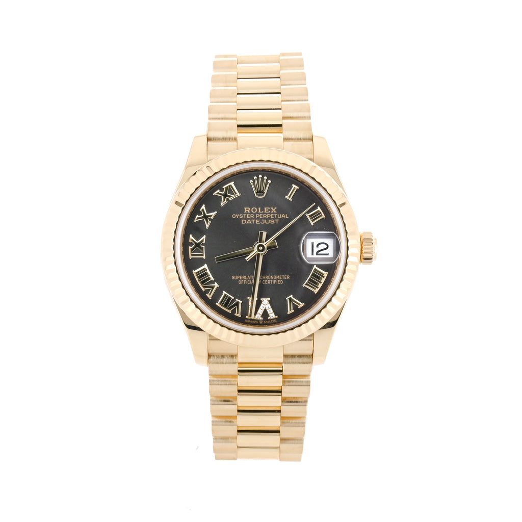 Rolex | 31MM Datejust, Dark Grey Roman Diamond Dial - 18K Yellow