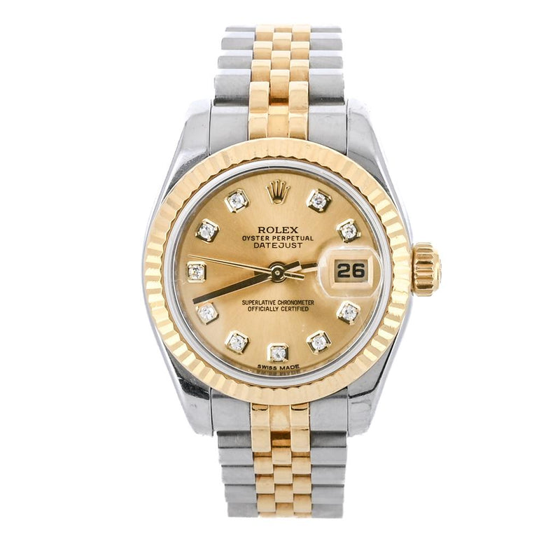 Rolex | 26MM Datejust, Champagne Diamond Dial - Stainless Steel - 179173