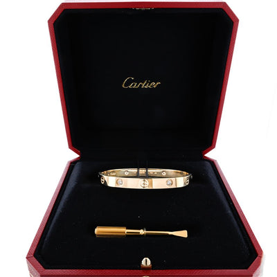 Cartier | .42CTW Love Bracelet, Size 17 - 4 Diamond - 18K Yellow Gold