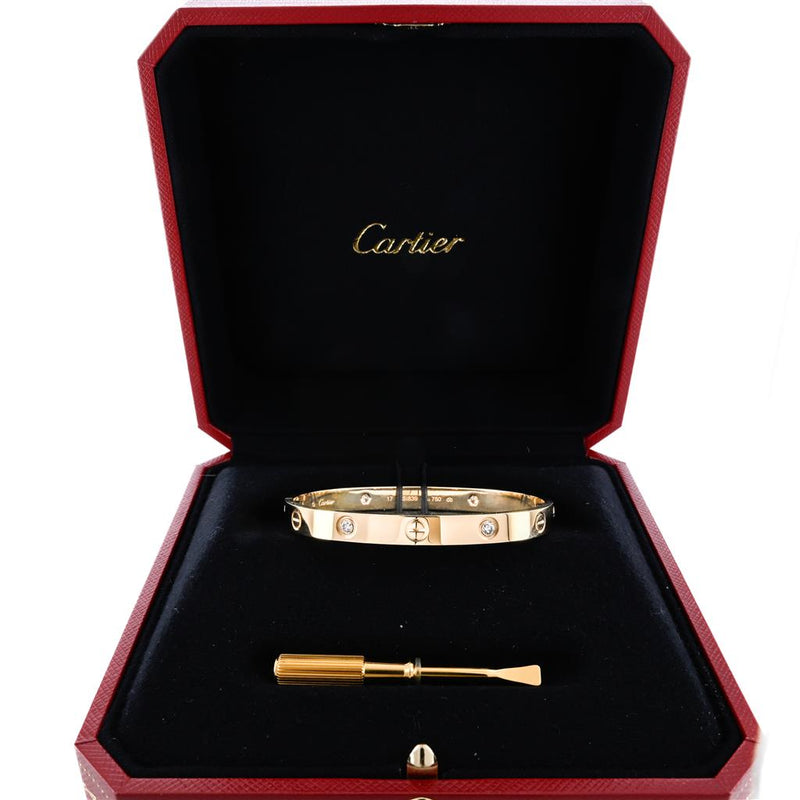 Cartier | .42CTW Love Bracelet, Size 17 - 4 Diamond - 18K Yellow Gold