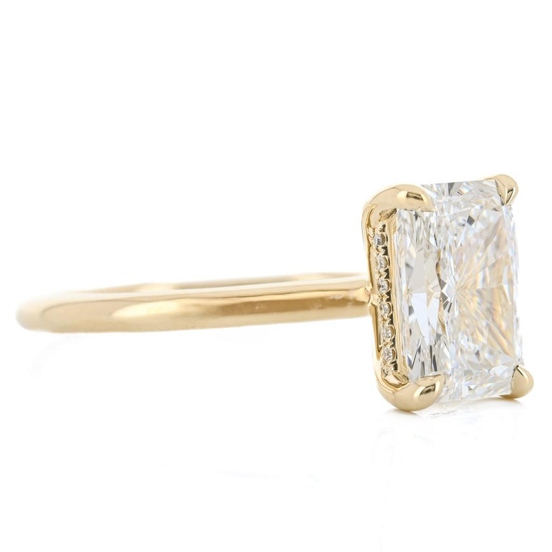 2.07CTW Radiant Lab Grown Diamond Engagment Ring - Solitaire + Hidden Halo - 14K Yellow Gold