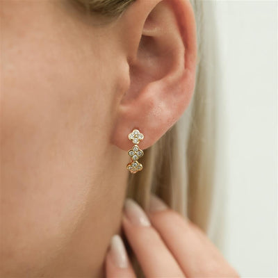 .59CTW Round Diamond Hoop Earrings - Quatrefoil - 14K Yellow Gold