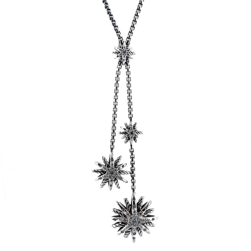 David Yurman | .52CTW Round Diamond Starburst Lariat Necklace, 27" - 925 Sterling SIlver