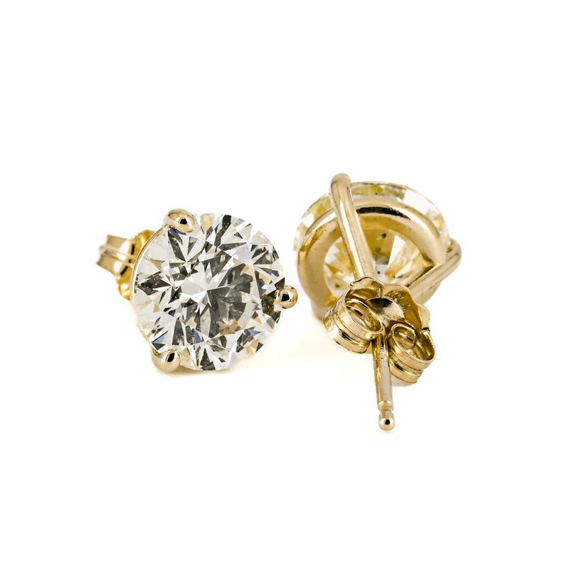 3.04ctw Round Diamond Stud Earrings - 14k Yellow Gold